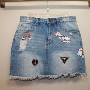 Jean mini-skirt with patches